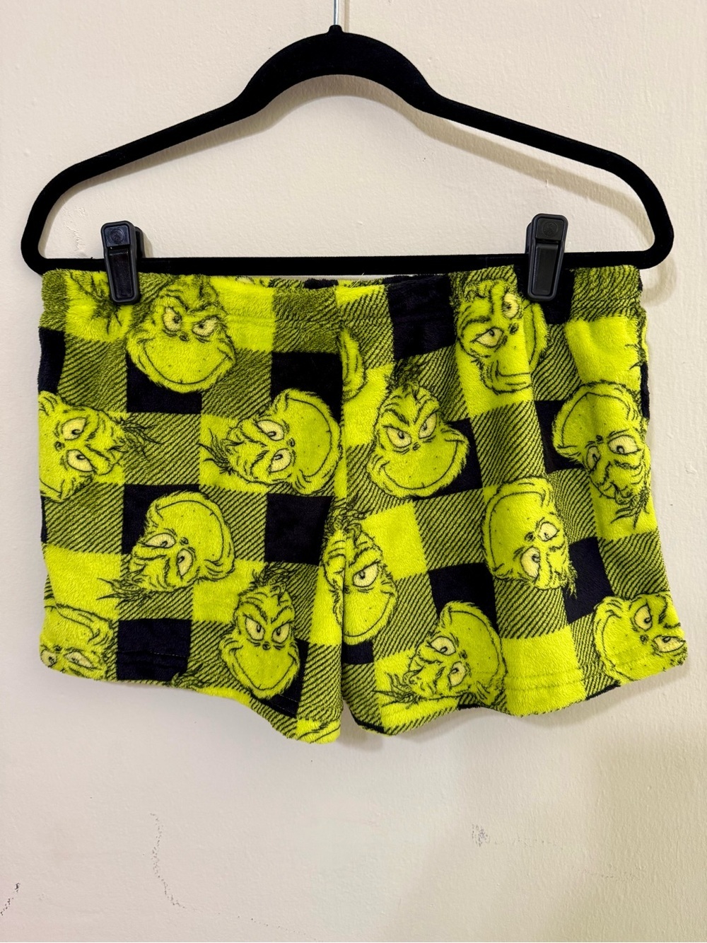 Grinch Plaid Fleece Lounge Shorts - Neon Green & Black - Picture 2 of 2